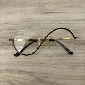 Half Rim Round Black and Gold Frame Glasses